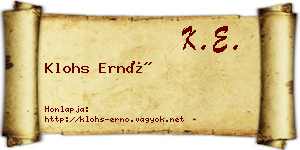 Klohs Ernő névjegykártya